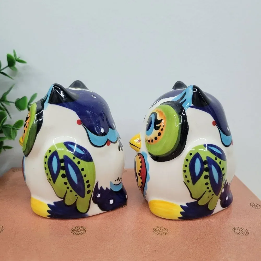 Colorful Ceramic Owl Salt & Pepper Shakers – Folk Art Style 🦉 - Picture 3 of 11